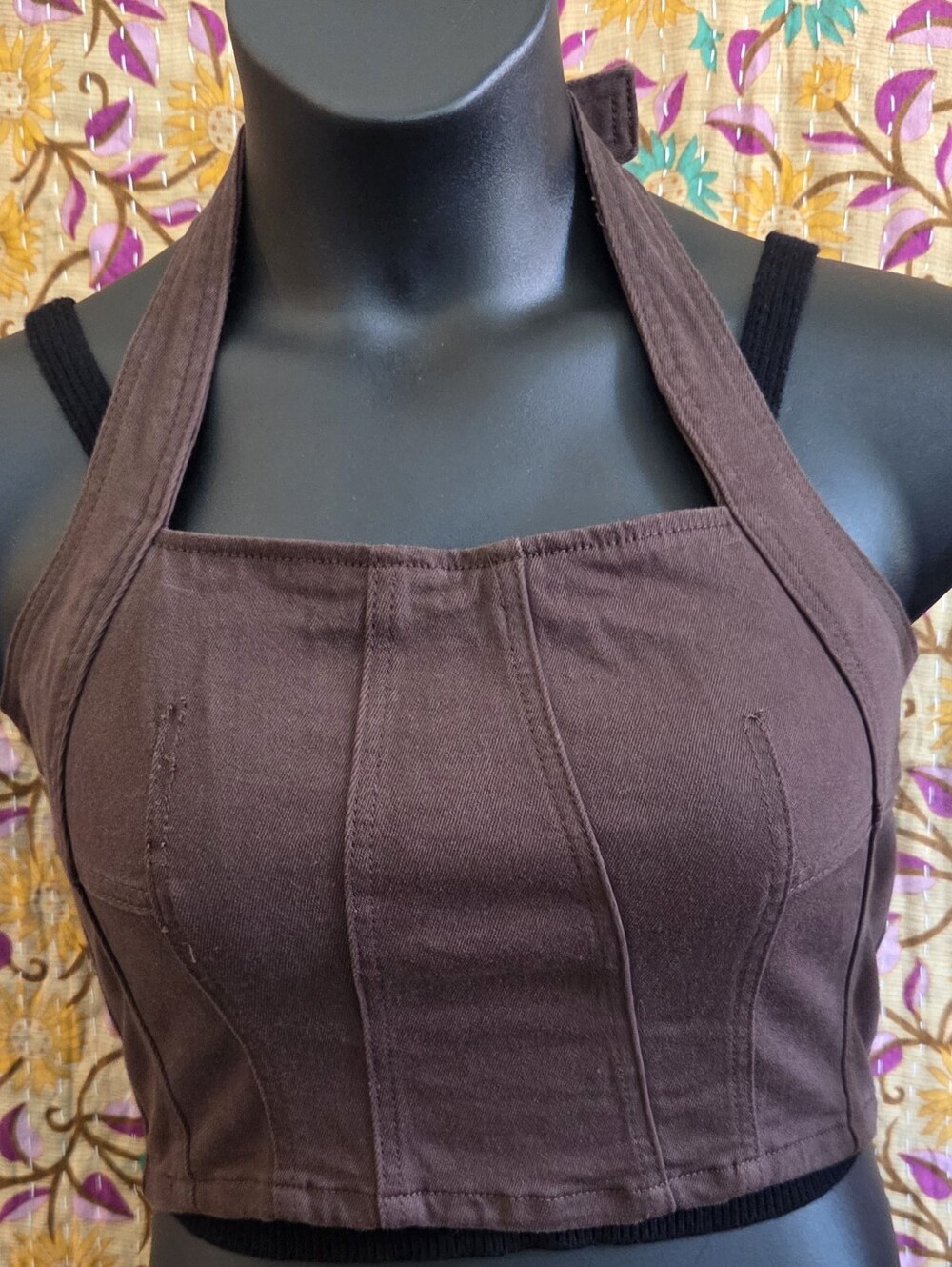 Brown Halter Corset Crop - Women’s Stylish Boutique Top